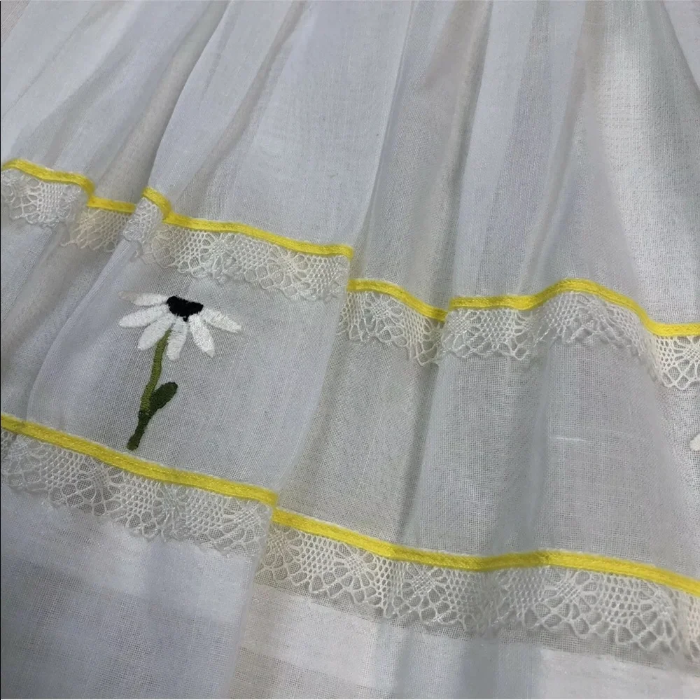 Ruth Of Carolina Vintage Girls White Yellow Black Striped Floral Dress